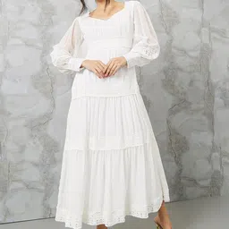 Styli Women Self Design Lace Inserts Tiered Maxi Dress-picture-7