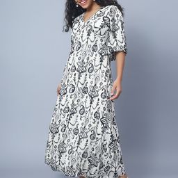 Amagyaa Ethnic Motifs Printed V-Neck Puff Sleeves Maxi Dress-image-72