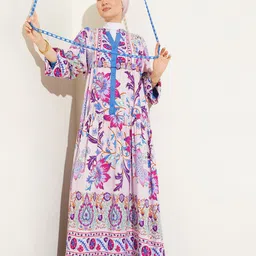 BIGDART Floral Printed Mandarin Collar Flared Sleeve Maxi Dress-40
