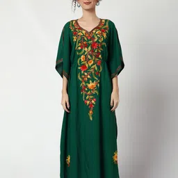 CRAFTBAZAR Floral Embroidered Kaftan Maxi Dress-25