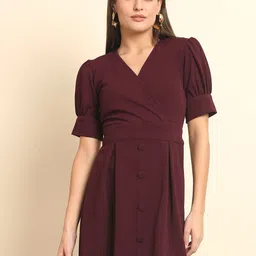 Trend Arrest Puffed Sleeves Wrap Mini Dress-picture-30