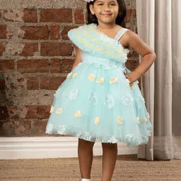 Ministitch Girls Floral Self Design Net A-Line Dress-image-28