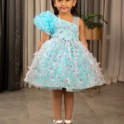 Ministitch Girls Floral Self Designed Corsage Detailed Net Fit & Flare Dress-picture-11