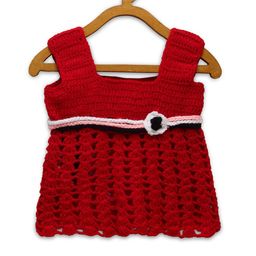 CHUTPUT Infant Girl Red Pure Wool Crochet Empire Dress-5
