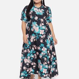 Indietoga Black & Pink Plus Size Floral Crepe Maxi Maxi Dress-picture-57