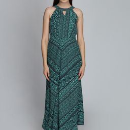 DODO & MOA Green & Black Ethnic Motifs Halter Neck Maxi Dress-image-90