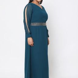 Curves by MISH Teal Plus Size Georgette Maxi Dress-image-31