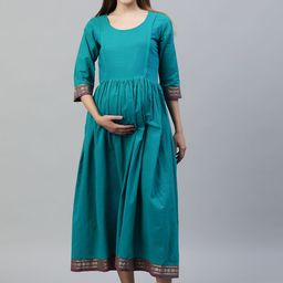 Swishchick Round Neck Maternity Fit and Flare Maxi Dress-image-49