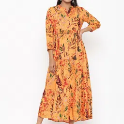 all about you Mustard Floral Printed A-Line Maxi Dress-image-5