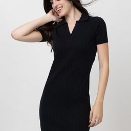 ARMISTO Shirt Collar Rib Knit Bodycon Dress-image-82