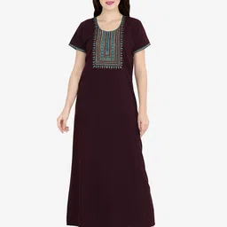Sand Dune Burgundy Printed Maxi Nightdress-image-43