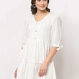 Gipsy White Ethnic Motifs Embroidered Cotton Dress-picture-17