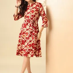 Anouk Abstract Printed Mandarin Collar Tie-Ups Detail Shirt Dress-image-62