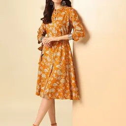 Anouk Floral Printed Mandarin Collar Tie-Ups Detail Shirt Dress-image-13