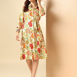 Anouk Floral Printed Shirt Collar Tie-Ups Detail Shirt Dress-image-89