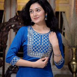 ELVISH JAIPUR Women Ethnic Motifs Yoke Design Regular Sequinned Kurta with Skirt & With Dupatta image 2