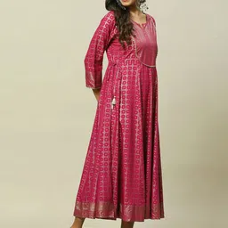 Rangriti Notched Neck Geometric Print A-Line Midi Dress image 3