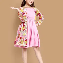Lazy Shark Shoulder Straps Fit & Flare Dress  With Printed Shrug image 5