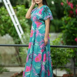 BAESD Women Floral Printed Flared Sleeve Maxi Dress-image-6