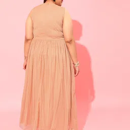 CURVY STREET Peach Plus Size Embellished Net A-Line Midi Dress image 4