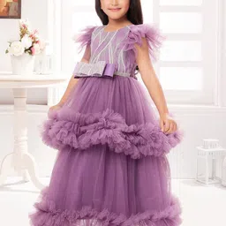 Tiny Kingdom Flutter Sleeve Net Fit & Flare Maxi Dress image 4