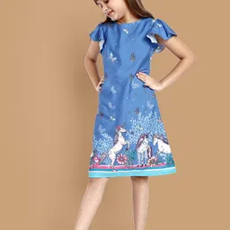 Lazy Shark Unicorn Printed Flared Sleeves A-line Dress image 3