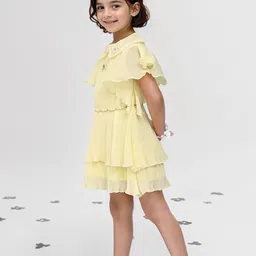 Toonyport Girls Peter Pan Collar Flutter Sleeve Layered Crepe Fit & Flare Dress image 3