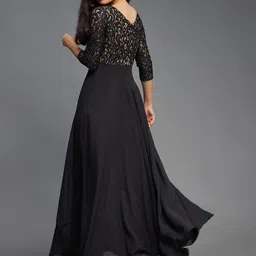Miss Chase Women Self Design Side Pocketed Georgette Fit and Flare Dress-image-55