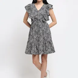 NEUDIS Black & White Animal Print Ruffled Midi Dress-picture-17