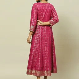 Rangriti Notched Neck Geometric Print A-Line Midi Dress image 5
