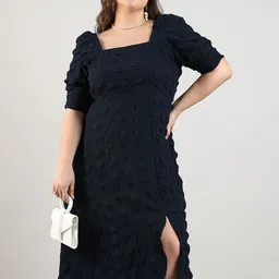Instafab Plus Plus Size Puff Sleeve Fit & Flare Midi Dress-picture-3