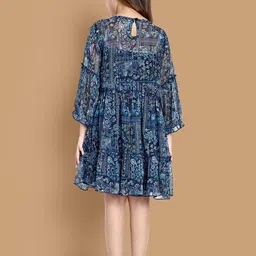 Lazy Shark Ethnic Motifs Printed Fit & Flare Dress image 3