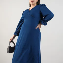 Instafab Plus Plus Size Puff Sleeve A-Line Midi Dress-image-95