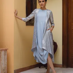 W Blue Ethnic A-Line Dress-image-58