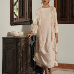 W Pink Ethnic A-Line Midi Dress-image-56