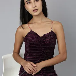 SHOWOFF Self Design Sweetheart Neck Velvet SheathMidi  Dress-image-7