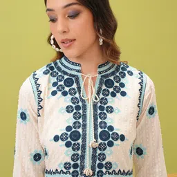 Vishudh Floral Print Mandarin Collar Cotton Fit & Flare Dress-image-76