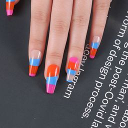 LICK 30 Pcs Glossy Long Fake Nail Extension/Artificial Nails/Press On Nails -Multi Colour-30