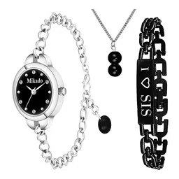 Mikado Women Black Brass Embellished Dial & Silver Toned Stainless Steel Bracelet Style Straps Analogue Watch-image-87