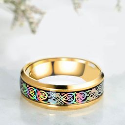 Yellow Chimes Men Gold-Toned & Black Celtic Inlay Finish Stainless Steel Band Finger Ring-image-55