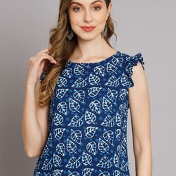DECKEDUP Print Flutter Sleeve Cotton Top-picture-0