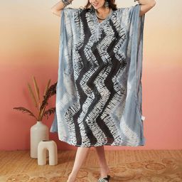 Sangria Abstract Printed V-Neck Kaftan Midi Dress image 1