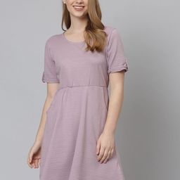 Campus Sutra Solid Lavender Casual Dress-image-6