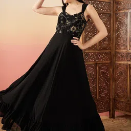 Sangria Sequence Embroidered Flared Maxi Ethnic Dresses-picture-4