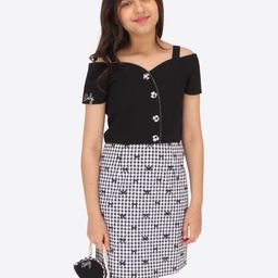 CUTECUMBER Printed Cold-Shoulder Fit & Flare Dress-image-52
