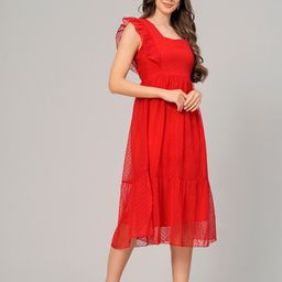 JC4U Self Designed Flutter Sleeve Georgette Fit & Flare Midi Dress image 3