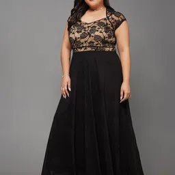 Miss Chase A+ Plus Size Self Design Georgette Flared A-Line Maxi Dress image 5