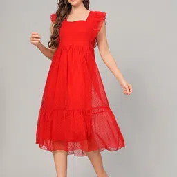 JC4U Self Designed Flutter Sleeve Georgette Fit & Flare Midi Dress image 4
