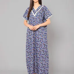 Winza Designer Floral Printed Pure Cotton Maxi Nightdress-image-64