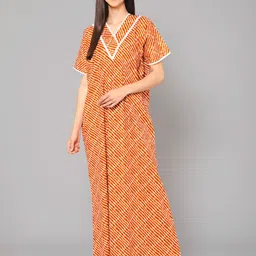 Winza Designer Striped Pure Cotton Maxi Nightdress-image-60